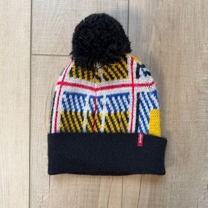 Levi’s Plaid Beanie Hat With Pom Pom 100%Acrylic Made In Italy